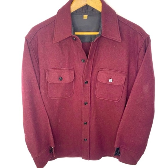 Vintage 60’s Woolrich Men’s Wine Red Wool Mackinaw Cruiser Shirt Jacket USA L - Picture 4 of 8